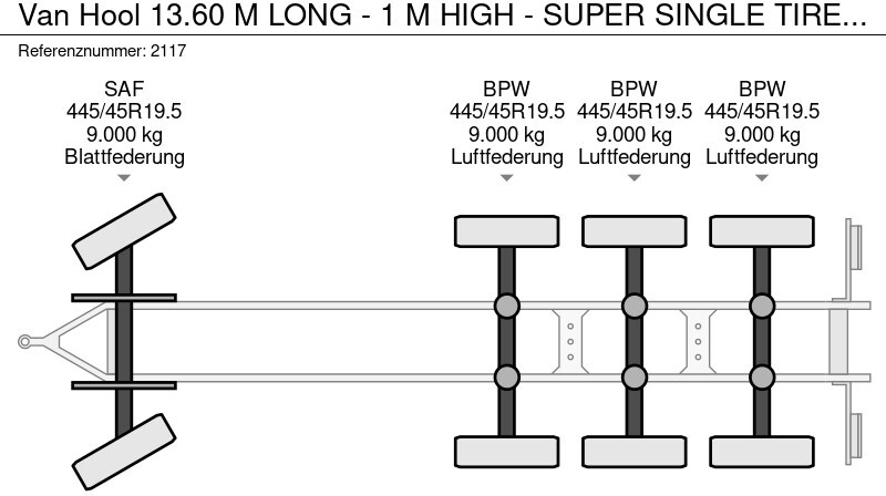 Прицеп бортовой/ Платформа Van Hool 13.60 M LONG - 1 M HIGH - SUPER SINGLE TIRES - DRUM BRAKES: фото 20