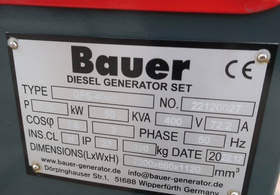 Электрогенератор Bauer GFS-40KW Diesel Generator 50KVA ATS 400/230V NEW: фото 10