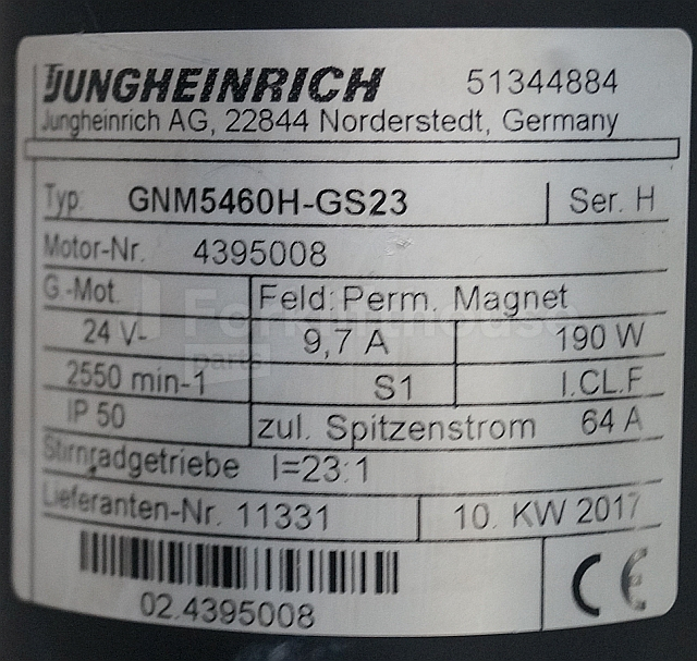 Двигатель для Погрузочно-разгрузочной техники Jungheinrich 51344884 Steering motor 24V type GNM5460H-GS23 sn 4395008: фото 2