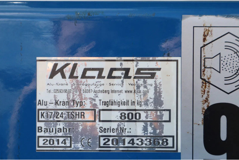 Короткобазный кран Klaas K17/24 TSHR | 24 METER | 800 KG | TRAILER CRANE | DACHDECKER: фото 18