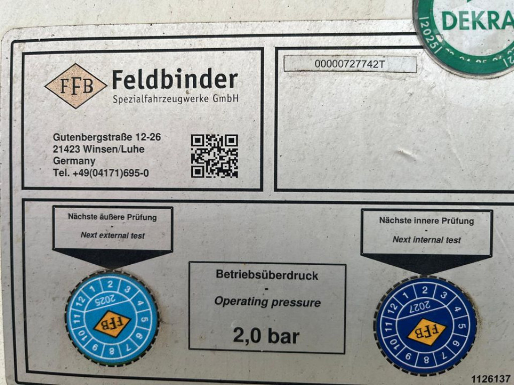 FELDBINDER Silo für Staub und Rieselgüter EUT 40.3 Auflieger Zement 40m³, Lenkachse - Полуприцеп цистерна для сыпучих грузов: фото 5 FELDBINDER Silo für Staub und Rieselgüter EUT 40.3 Auflieger Zement 40m³, Lenkachse - Полуприцеп цистерна для сыпучих грузов: фото 5