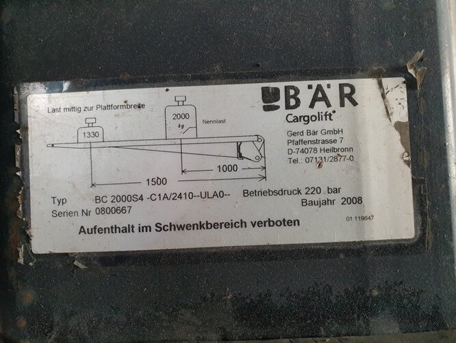 Гидроборт Baer Cargolift Ladebordwand Baer Cargolift Ladebordwand 2t BÄR Typ BC2000S4: фото 8