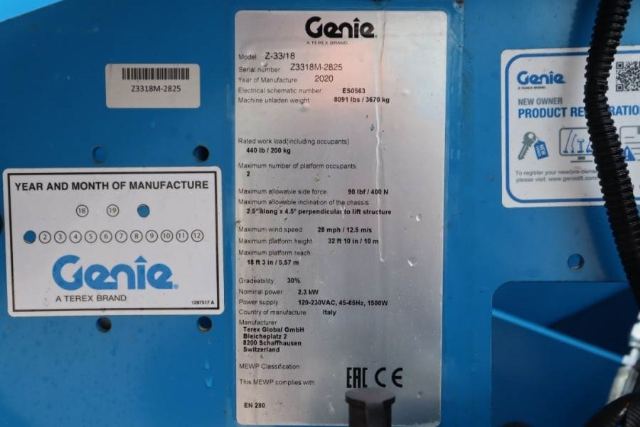 Коленчатый подъемник Genie Z-33/18 Electric, 12m Working Height, 5.6m Reach,: фото 6