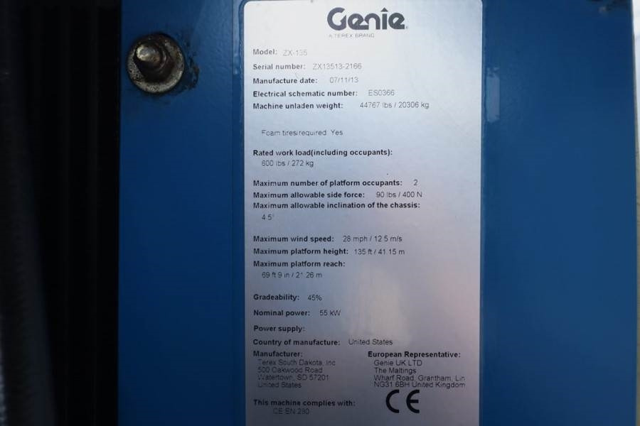 Коленчатый подъемник Genie ZX135/70 Diesel, 4x4x4 Drive, 43m Working Height,: фото 6