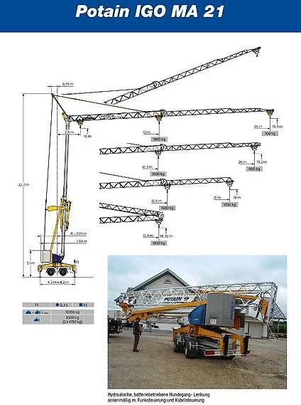 Potain IGO MA 21 - Быстромонтируемый башенный кран: фото 2 Potain IGO MA 21 - Быстромонтируемый башенный кран: фото 2