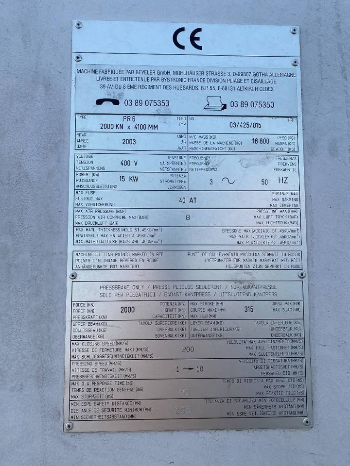 Листогибочный пресс BEYELER Presse/Plieuse PR6 2000KNx4100MM endommagé: фото 6