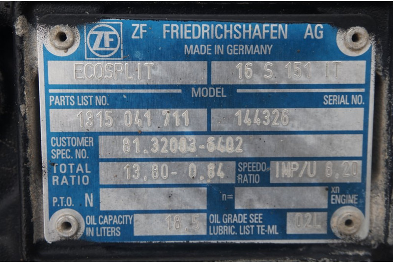 ZF 16S151OD+INT F2000 81.32003-6402 - Коробка передач для Грузовиков: фото 5 ZF 16S151OD+INT F2000 81.32003-6402 - Коробка передач для Грузовиков: фото 5
