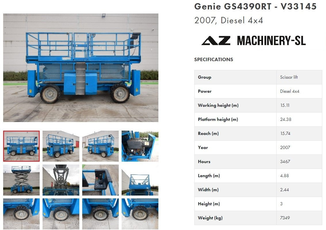 Used scissor Lift Diesel 4x4 GENIE GS-4390-RT - Ножничный подъемник: фото 1 Used scissor Lift Diesel 4x4 GENIE GS-4390-RT - Ножничный подъемник: фото 1