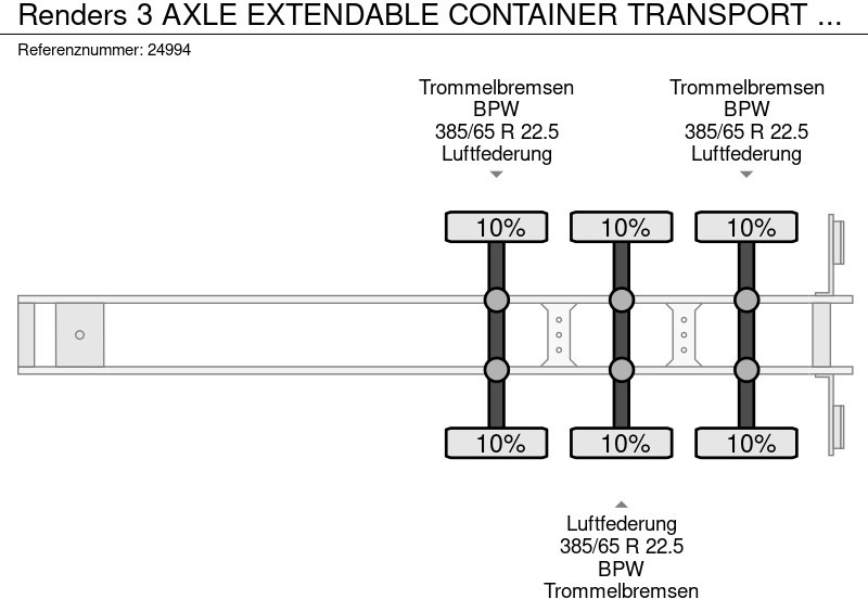 Полуприцеп-контейнеровоз/ Сменный кузов Renders 3 AXLE EXTENDABLE CONTAINER TRANSPORT TRAILER: фото 6