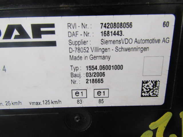 DAF LF55 CLOCK CLUSTER P/NO 1681443 - Кабина и интерьер для Грузовиков: фото 2 DAF LF55 CLOCK CLUSTER P/NO 1681443 - Кабина и интерьер для Грузовиков: фото 2