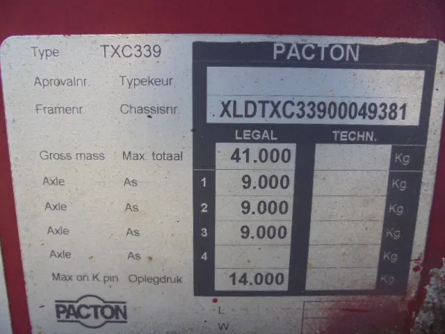 Полуприцеп-контейнеровоз/ Сменный кузов Pacton TXC 339 NL TRAILER: фото 11 Полуприцеп-контейнеровоз/ Сменный кузов Pacton TXC 339 NL TRAILER: фото 11