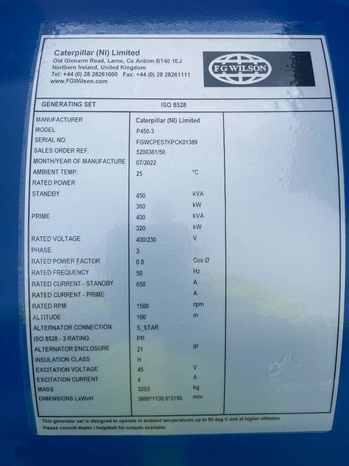 FG Wilson P450-3 - 450 kVA Open Genset - DPX-16018-O - Электрогенератор: фото 4 FG Wilson P450-3 - 450 kVA Open Genset - DPX-16018-O - Электрогенератор: фото 4