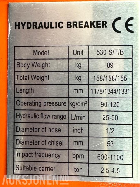 NY KM 530 PIGGHAMMER s40-FESTE CE merket FABRIKKGARANTI - Гидромолот: фото 4 NY KM 530 PIGGHAMMER s40-FESTE CE merket FABRIKKGARANTI - Гидромолот: фото 4