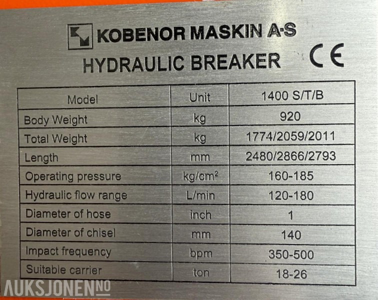 Ny KM 1400 Pigghammer med s70 HK feste - Гидромолот: фото 5 Ny KM 1400 Pigghammer med s70 HK feste - Гидромолот: фото 5