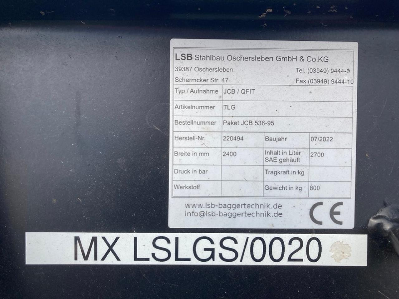 JCB LSB LEICHTGUTSCHAUFEL JCB Q-FIT - Ковш для погрузчика: фото 4 JCB LSB LEICHTGUTSCHAUFEL JCB Q-FIT - Ковш для погрузчика: фото 4