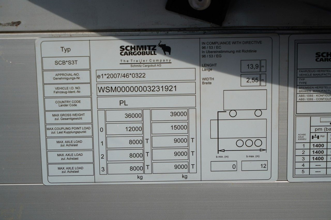 Тентованный полуприцеп Schmitz Cargobull FIRANKA STANDARD / OŚ PODNOSZONA/ OSIE SCHMITZ: фото 19