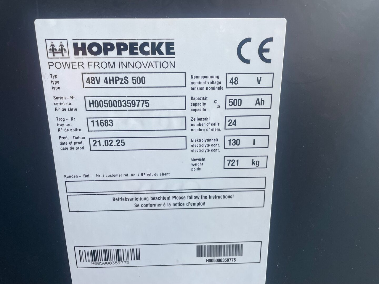 Hoppecke 48V 4 HPzS 500 - Аккумулятор для Погрузочно-разгрузочной техники: фото 2 Hoppecke 48V 4 HPzS 500 - Аккумулятор для Погрузочно-разгрузочной техники: фото 2