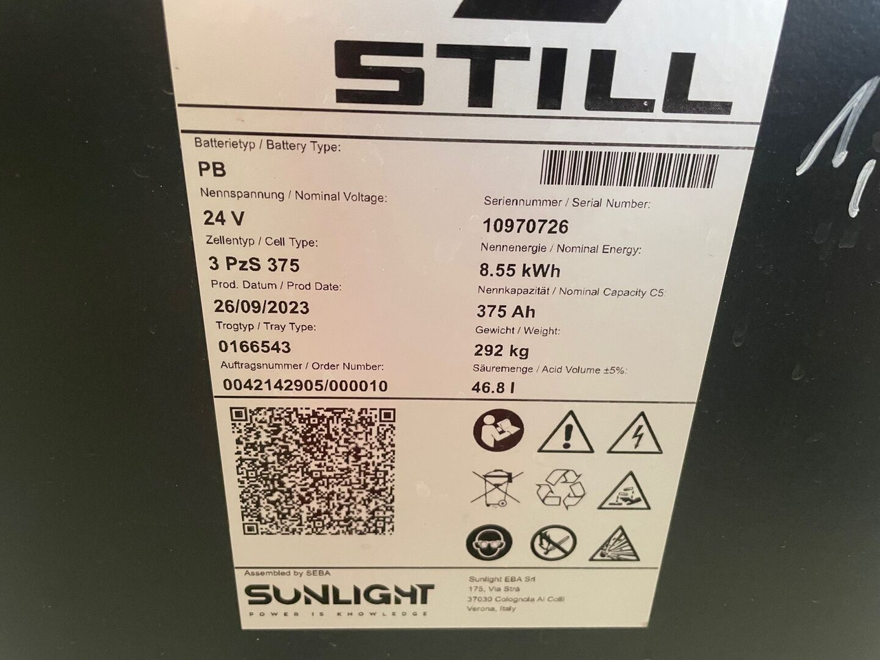 Sunlight I 24 Volt I 3 PzS 375 - Аккумулятор для Погрузочно-разгрузочной техники: фото 2 Sunlight I 24 Volt I 3 PzS 375 - Аккумулятор для Погрузочно-разгрузочной техники: фото 2