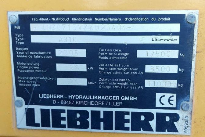 Liebherr A 316 LITRONIC TL + 2005 DEUTZ 13400 STD. - Колёсный экскаватор: фото 4 Liebherr A 316 LITRONIC TL + 2005 DEUTZ 13400 STD. - Колёсный экскаватор: фото 4