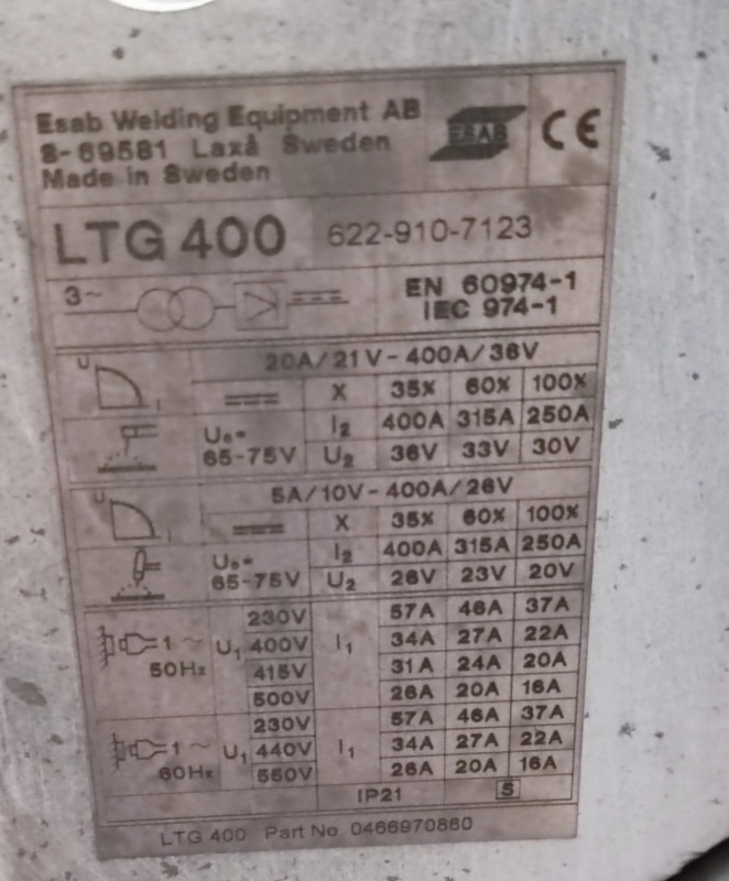 ESAB Power Tig 400 DC LTG 400 - Сварочное оборудование: фото 2 ESAB Power Tig 400 DC LTG 400 - Сварочное оборудование: фото 2