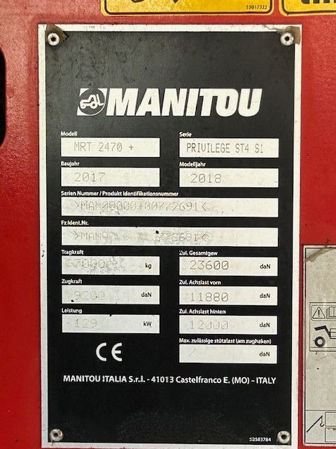 Телескопический погрузчик Manitou Teleskoplader MRT 2470+ Privilege 772691 Rot: фото 15