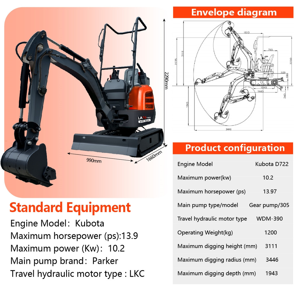 LEZUM LA16Pro Mini Excavator Digger Miniexcavadora EPA Kubota Engine Mini Excavator For Sale With Mini Excavator Attachment Set - Мини-экскаватор: фото 2 LEZUM LA16Pro Mini Excavator Digger Miniexcavadora EPA Kubota Engine Mini Excavator For Sale With Mini Excavator Attachment Set - Мини-экскаватор: фото 2