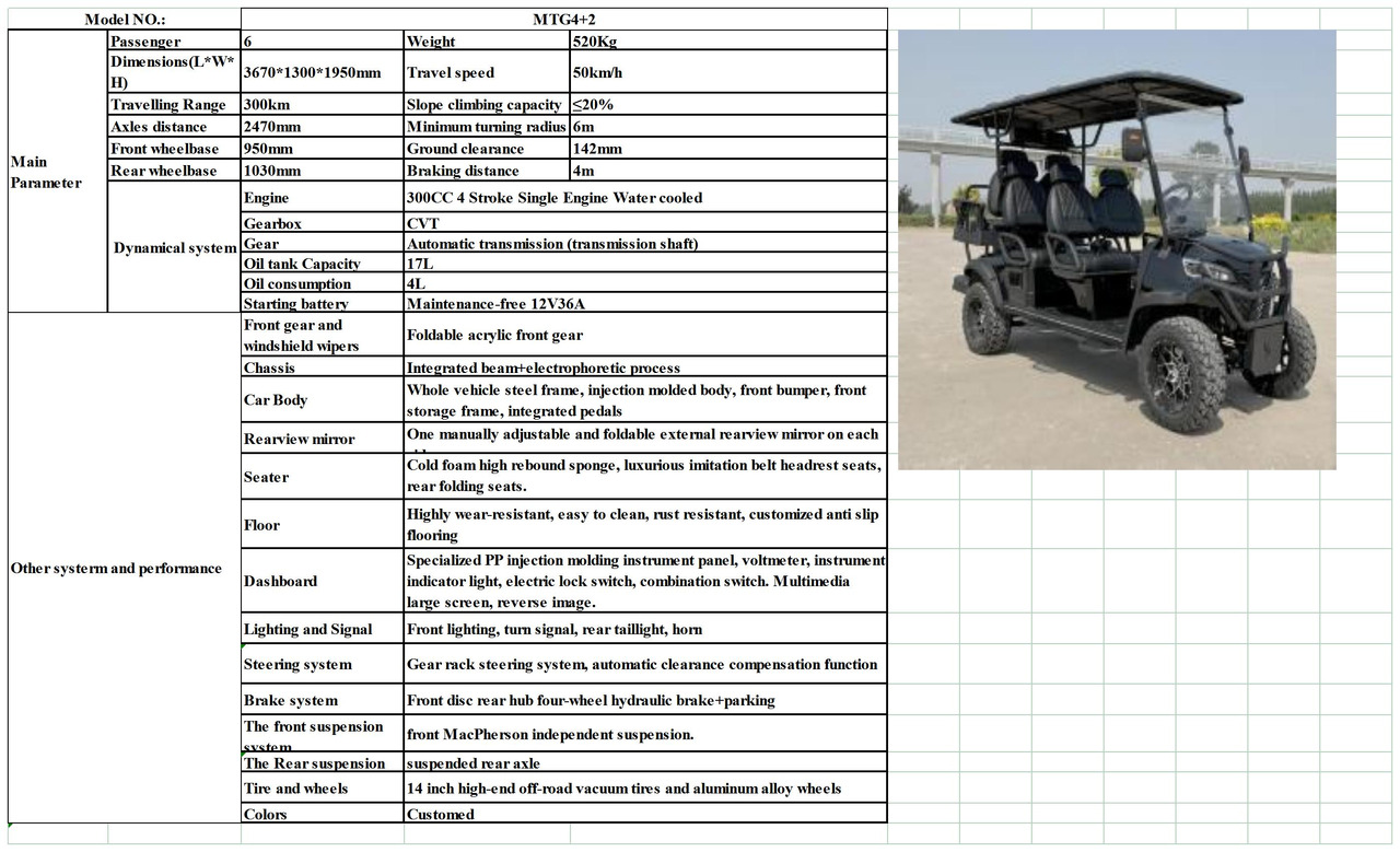 Новый Городской автобус MTG 300cc Gasoline engine Petrol Power Golf carts MTG4+2 seaters: фото 8