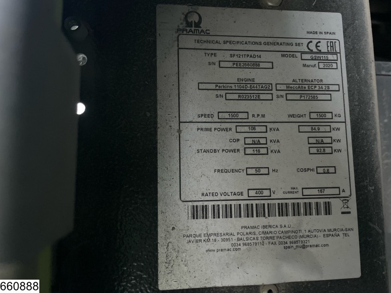 Pramac GSW115 2593 h, 85KW, 106KVA - Электрогенератор: фото 5 Pramac GSW115 2593 h, 85KW, 106KVA - Электрогенератор: фото 5