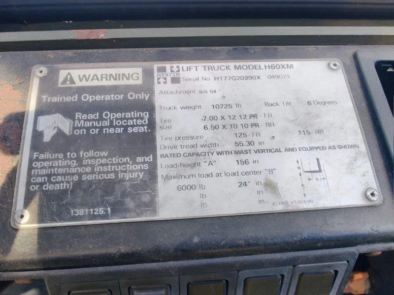 Вилочный погрузчик Hyster Forklift free lift / triple / side shift H60XM: фото 11 Вилочный погрузчик Hyster Forklift free lift / triple / side shift H60XM: фото 11