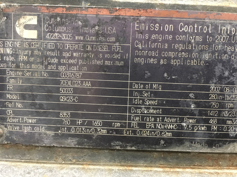 Cummins QSK23-C CPL8353 FOR PARTS - Строительная техника: фото 5 Cummins QSK23-C CPL8353 FOR PARTS - Строительная техника: фото 5