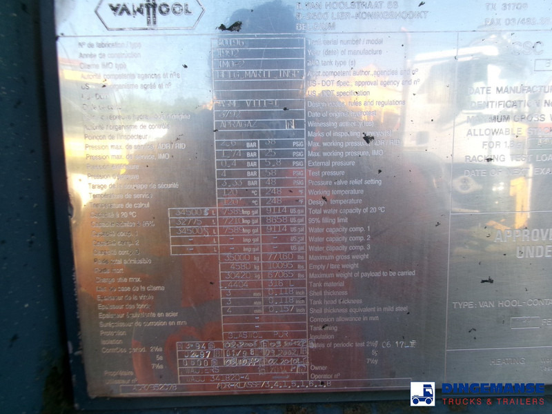 Резервуар для хранения Van Hool Tank container 34.5 m3 / 1 comp IMO2 / L4BH / 30 ft: фото 17