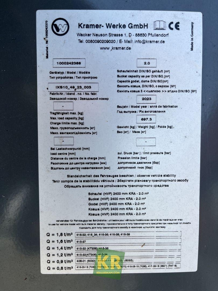 Kramer 2400 HVF GRONDBAK  - Ковш для погрузчика для Строительной техники: фото 4 Kramer 2400 HVF GRONDBAK  - Ковш для погрузчика для Строительной техники: фото 4