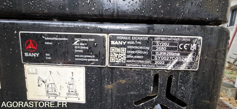 MINI PELLE SUR CHENILLES SANY SY26U 550 HEURES 2022 - Мини-экскаватор: фото 2 MINI PELLE SUR CHENILLES SANY SY26U 550 HEURES 2022 - Мини-экскаватор: фото 2