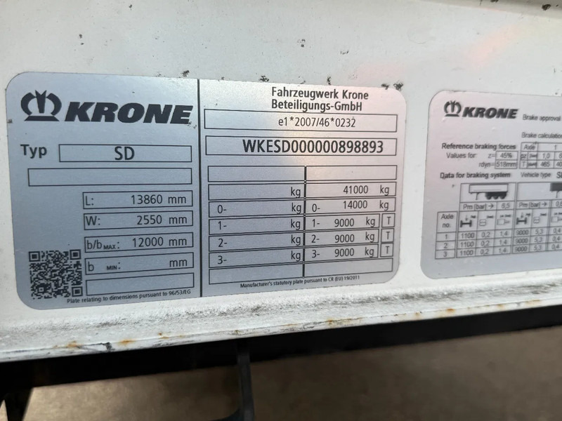 Тентованный полуприцеп Krone SD - 3 AXLE - DISC BRAKES + SLIDING ROOF: фото 14
