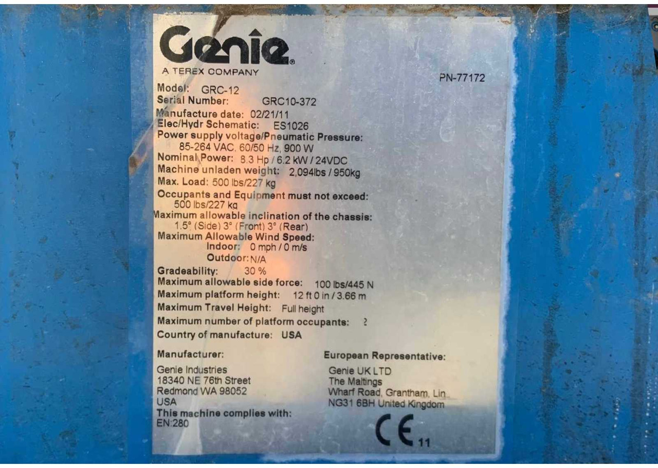 Подъёмник 2011 GENIE GRC-12 AERIAL PLATFORM / PASSENGER LIFT: фото 15