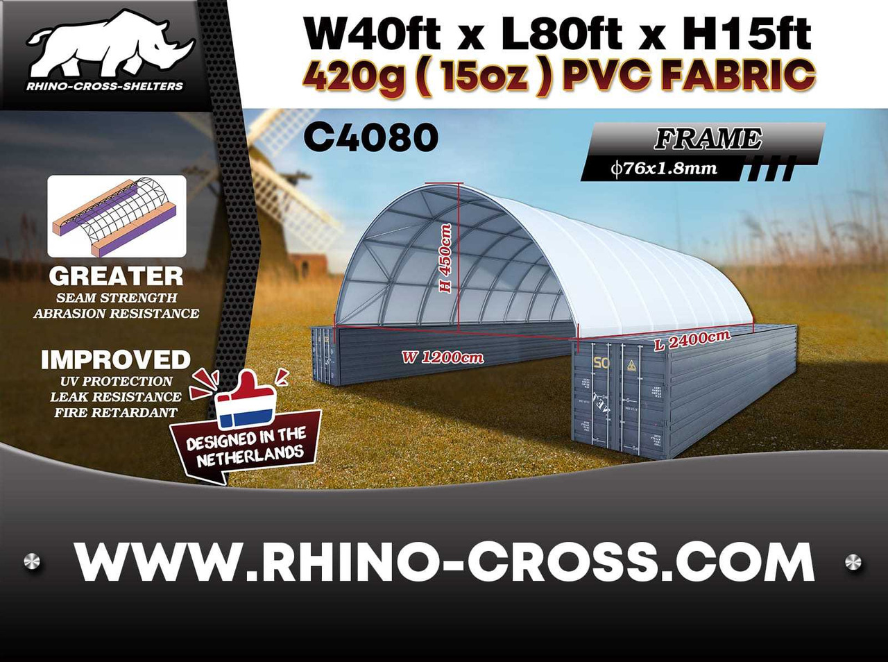 Rhino-Cross-Shelter C4080 - 24x12x4,5 m - Резервуар для хранения: фото 3 Rhino-Cross-Shelter C4080 - 24x12x4,5 m - Резервуар для хранения: фото 3