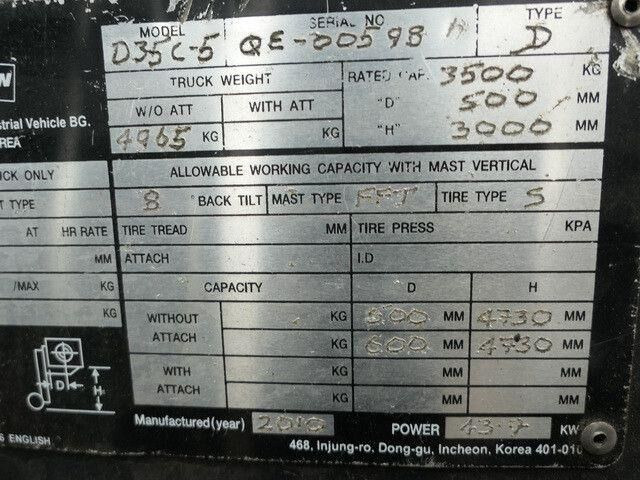 Дизельный погрузчик Doosan D35 C-5, 6m Hubhöhe, Freihub, 3,5to. Traglast: фото 14 Дизельный погрузчик Doosan D35 C-5, 6m Hubhöhe, Freihub, 3,5to. Traglast: фото 14