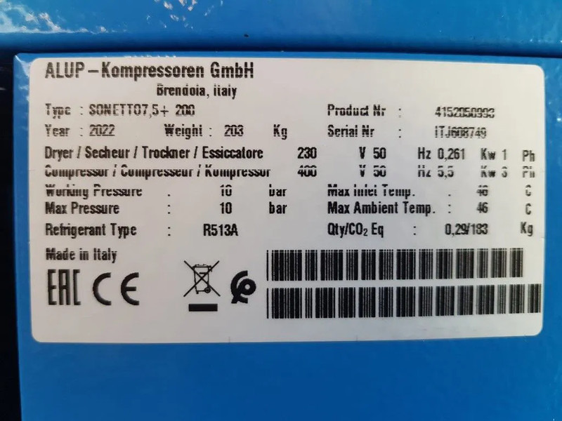 Alup Sonetto 7.5 + 200 Elektrische Schroefcompressor met ketel en droger 5.5 kW 750 L / min 10 Bar - Воздушный компрессор: фото 3 Alup Sonetto 7.5 + 200 Elektrische Schroefcompressor met ketel en droger 5.5 kW 750 L / min 10 Bar - Воздушный компрессор: фото 3