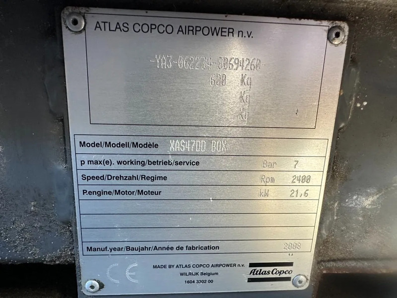 Atlas-Copco XAS 47 DD Deutz 2.6 m3 / min 7 Bar 21 kW Mobiele Diesel Compressor op aanhanger - Воздушный компрессор: фото 4 Atlas-Copco XAS 47 DD Deutz 2.6 m3 / min 7 Bar 21 kW Mobiele Diesel Compressor op aanhanger - Воздушный компрессор: фото 4