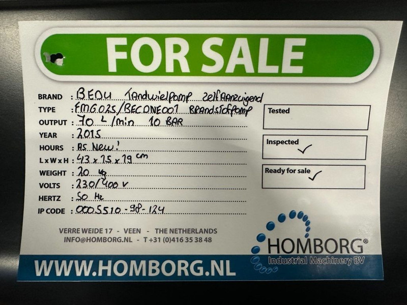 Насос для воды BEDU FMG025/BECDNE001 Tandwielpomp Zelfaanzuigend Brandstofpomp 70 L / min 10 Bar: фото 9
