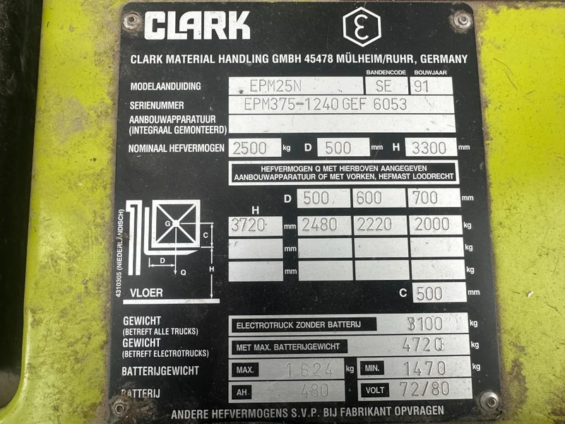 Clark EPM25N 2.5 ton Duplex Sideshift Elektra Heftruck - Электропогрузчик: фото 4 Clark EPM25N 2.5 ton Duplex Sideshift Elektra Heftruck - Электропогрузчик: фото 4