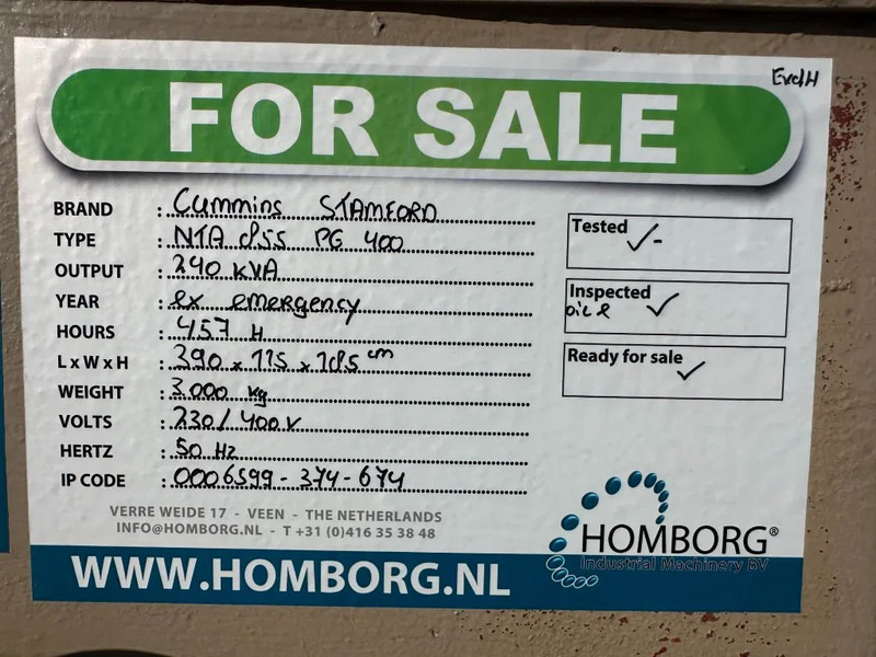 Электрогенератор Cummins NTA 855 Stamford 240 kVA noodstroom generator 457 hours: фото 16 Электрогенератор Cummins NTA 855 Stamford 240 kVA noodstroom generator 457 hours: фото 16