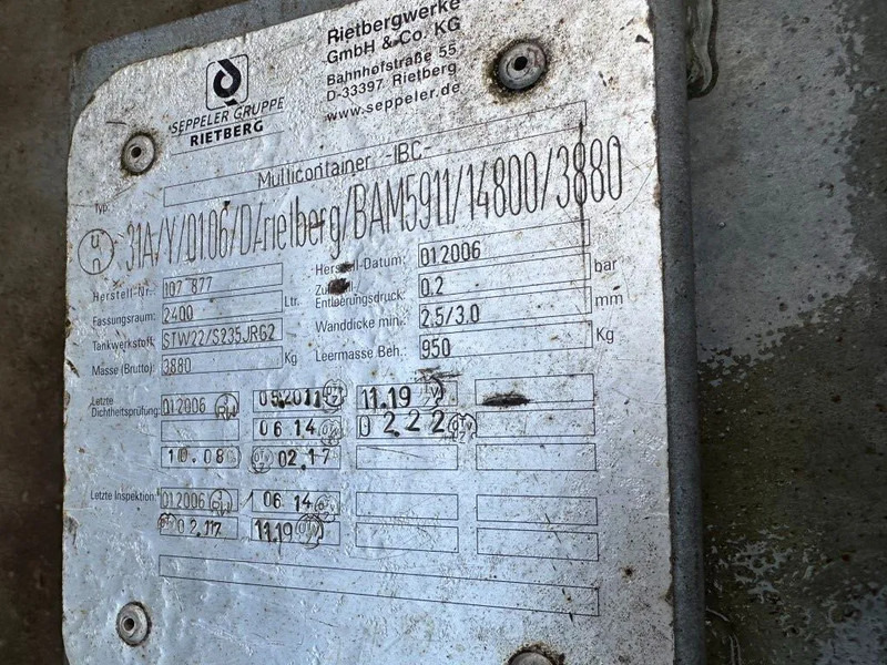 Rietbergwerke 2400 liter gegalvaniseerde dubbelwandige IBC Dieseltank - Морской контейнер: фото 3 Rietbergwerke 2400 liter gegalvaniseerde dubbelwandige IBC Dieseltank - Морской контейнер: фото 3
