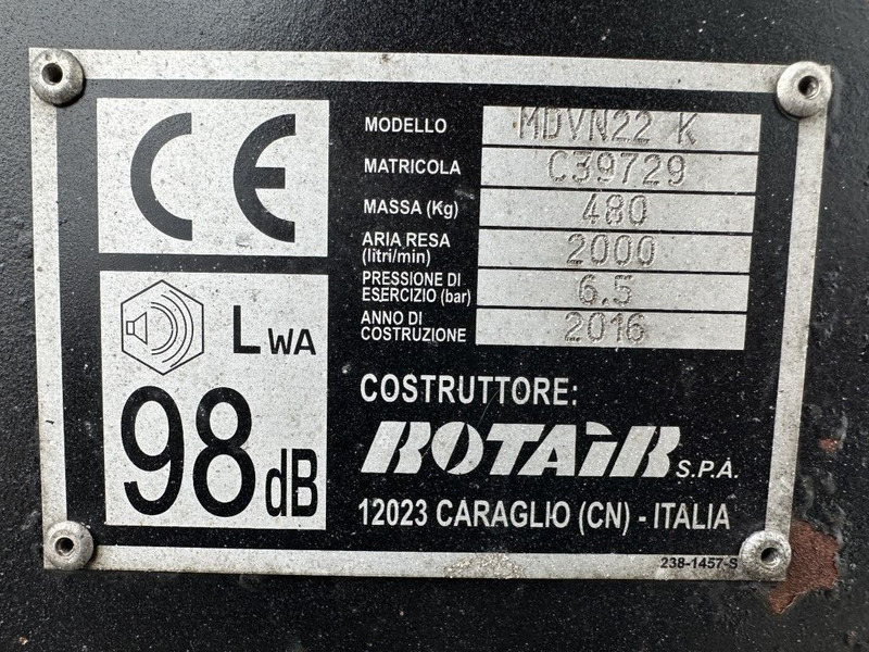 Rotair MDVN 22 K Kubota 2000 L / min 6.5 Bar Mobiele Diesel Compressor as New ! - Воздушный компрессор: фото 4 Rotair MDVN 22 K Kubota 2000 L / min 6.5 Bar Mobiele Diesel Compressor as New ! - Воздушный компрессор: фото 4