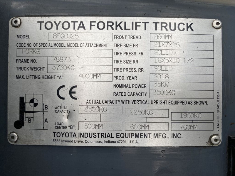 Газовый погрузчик Toyota 8FGCU25 2.5 ton Duplex Sideshift LPG Heftruck: фото 9
