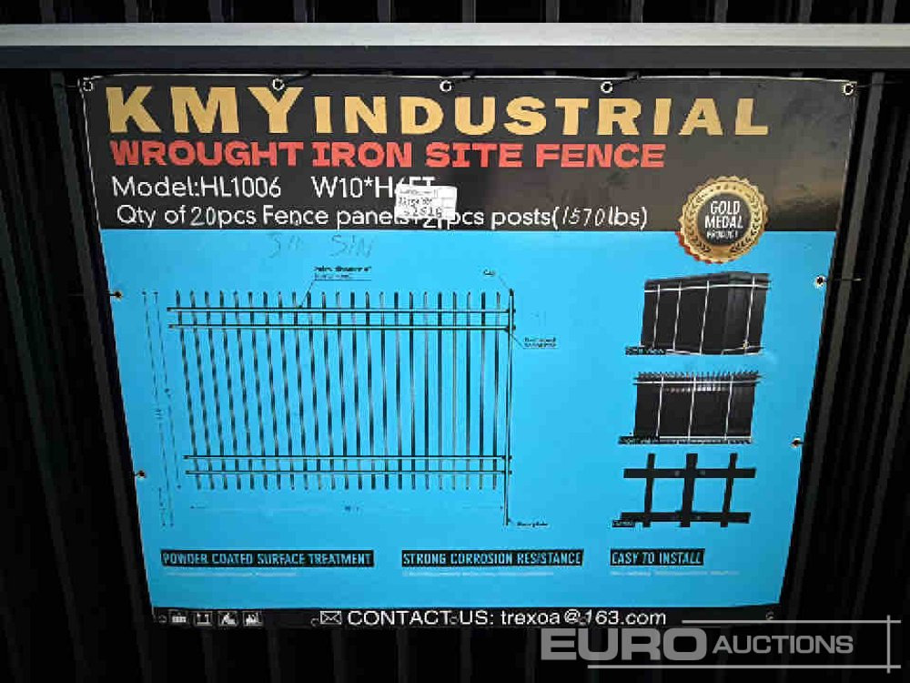 Новый Инструмент/ Оборудование Unused 2025 KMY Industrial Iron Site Fence, Qty (20 of) Fence Panels, (20 of) Posts (W10XH6') Powder Coated Surface: фото 7