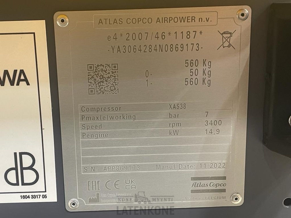 Воздушный компрессор Atlas Copco XAS 38 StV Vaunukompressori UUSI: фото 12