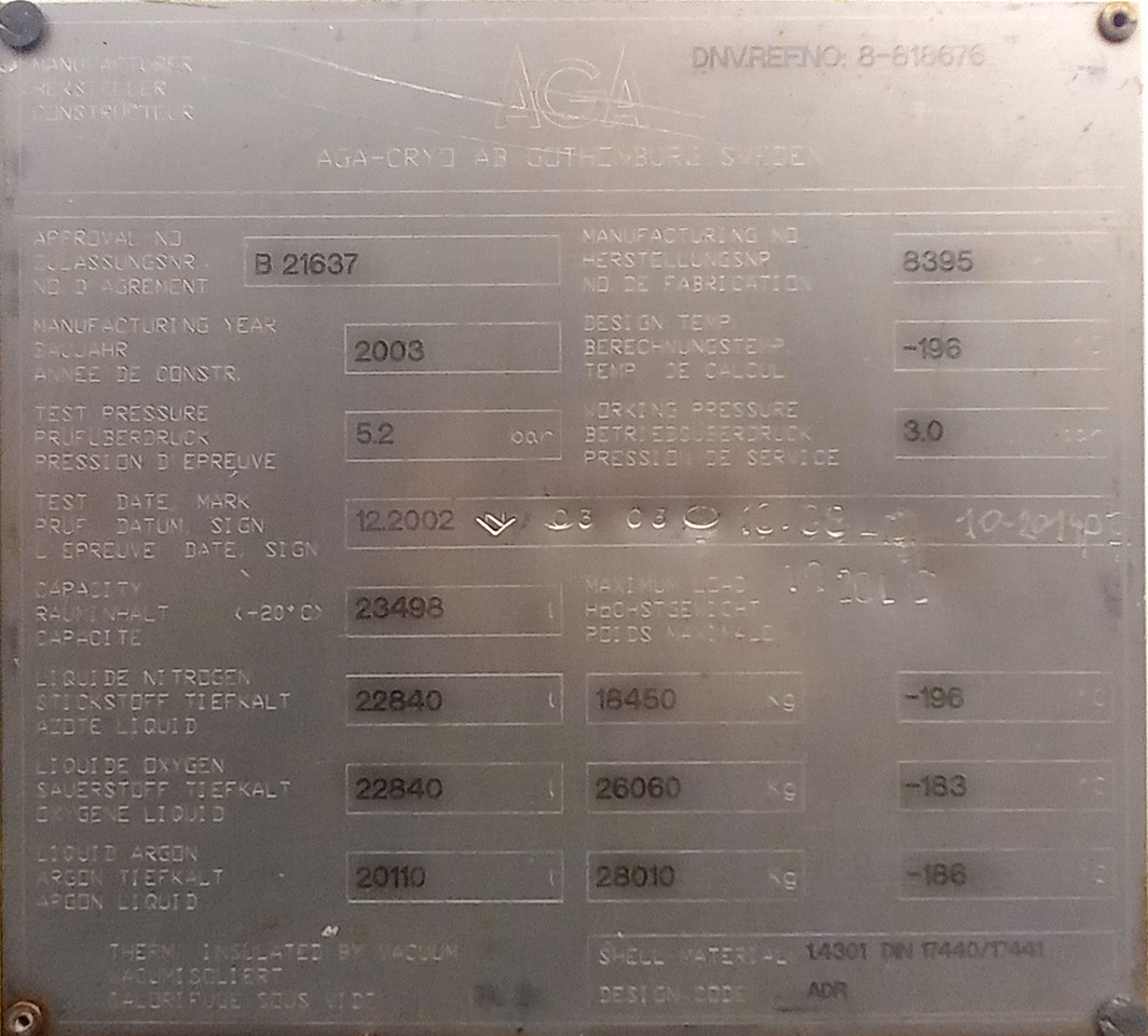 Полуприцеп-цистерна AGA Cryo Gas tank semi-trailer cryogenic used for nitrogen, argon, oxygen, LIN, LOX, LAR.: фото 9