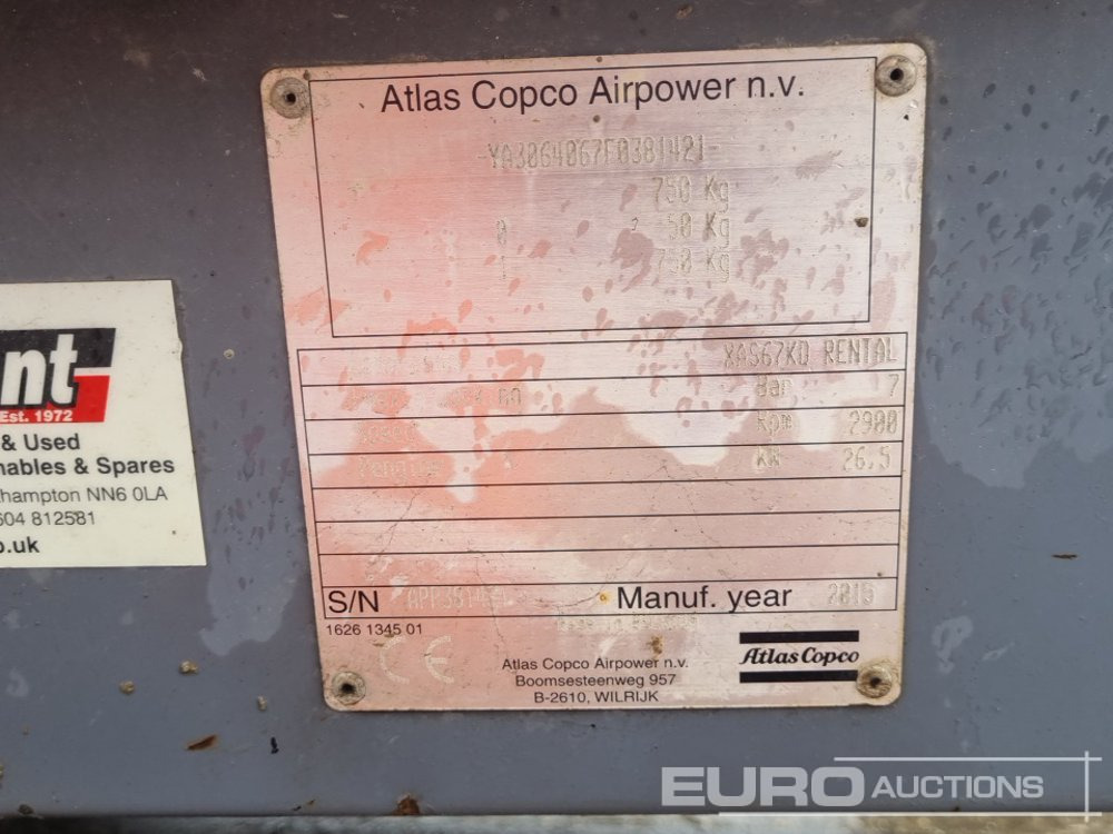 Воздушный компрессор 2015 Atlas Copco XAS67KD 130CFM: фото 35