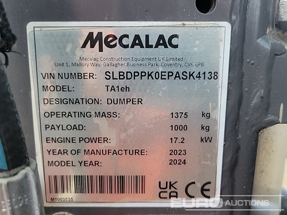 Мини-самосвал 2023 Mecalac TA1EH: фото 36